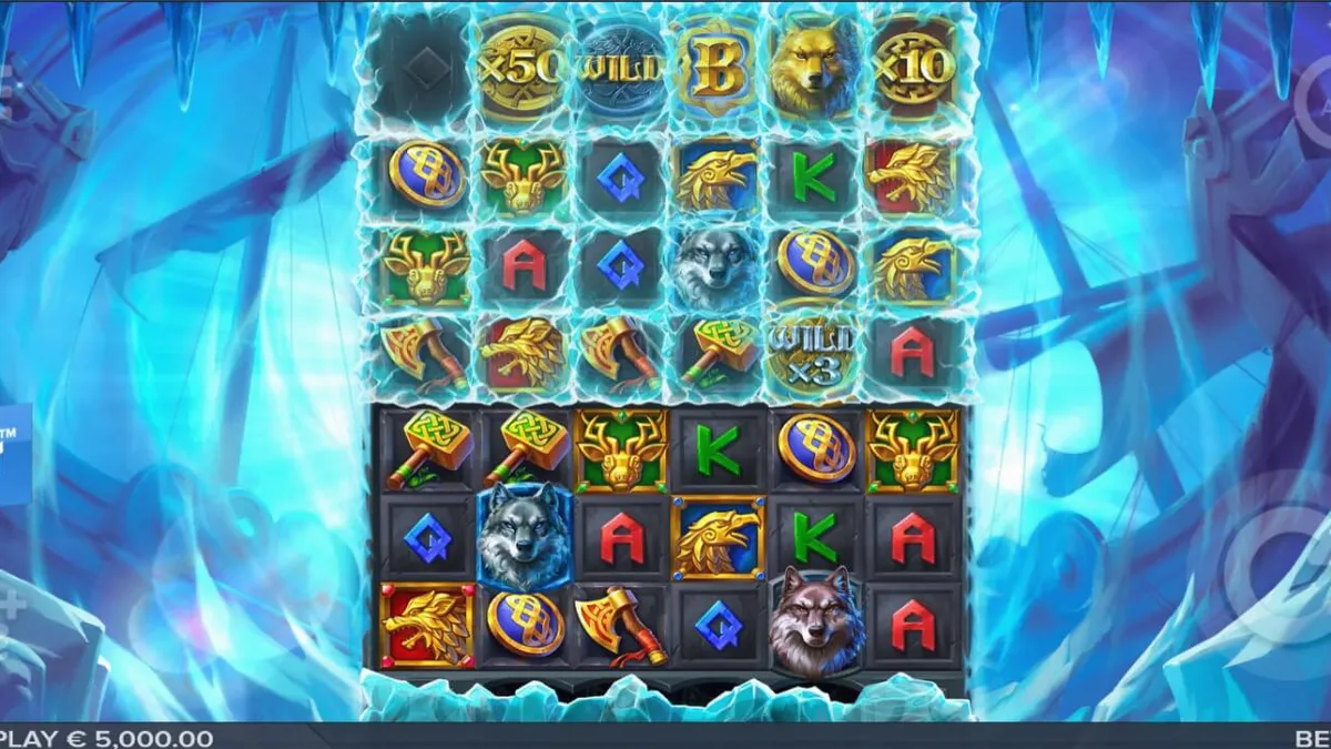 Pemandangan grid es yang membeku dalam permainan slot Ice Wolf 2